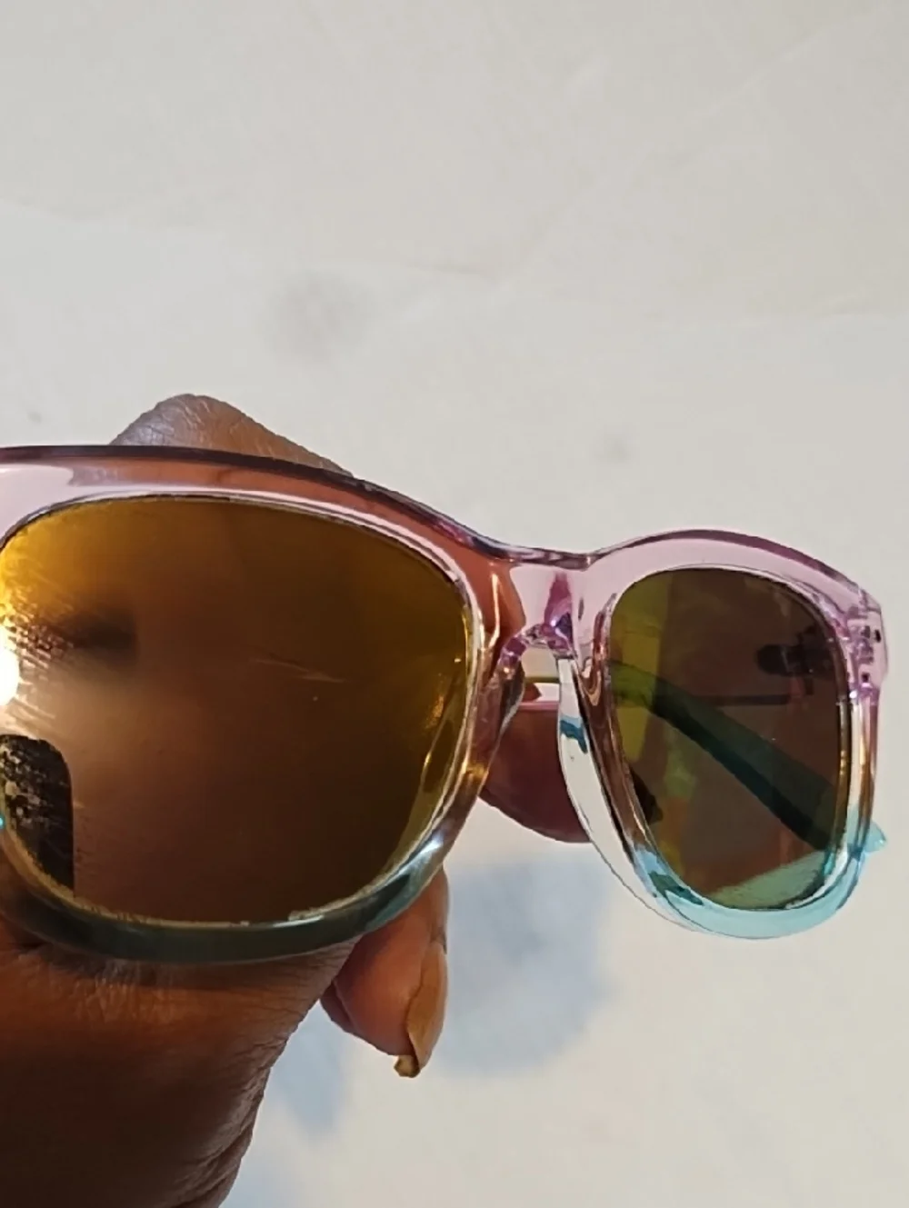 Kids Translucent Pink to Blue Sunglasses with Green Mirrored Lenses